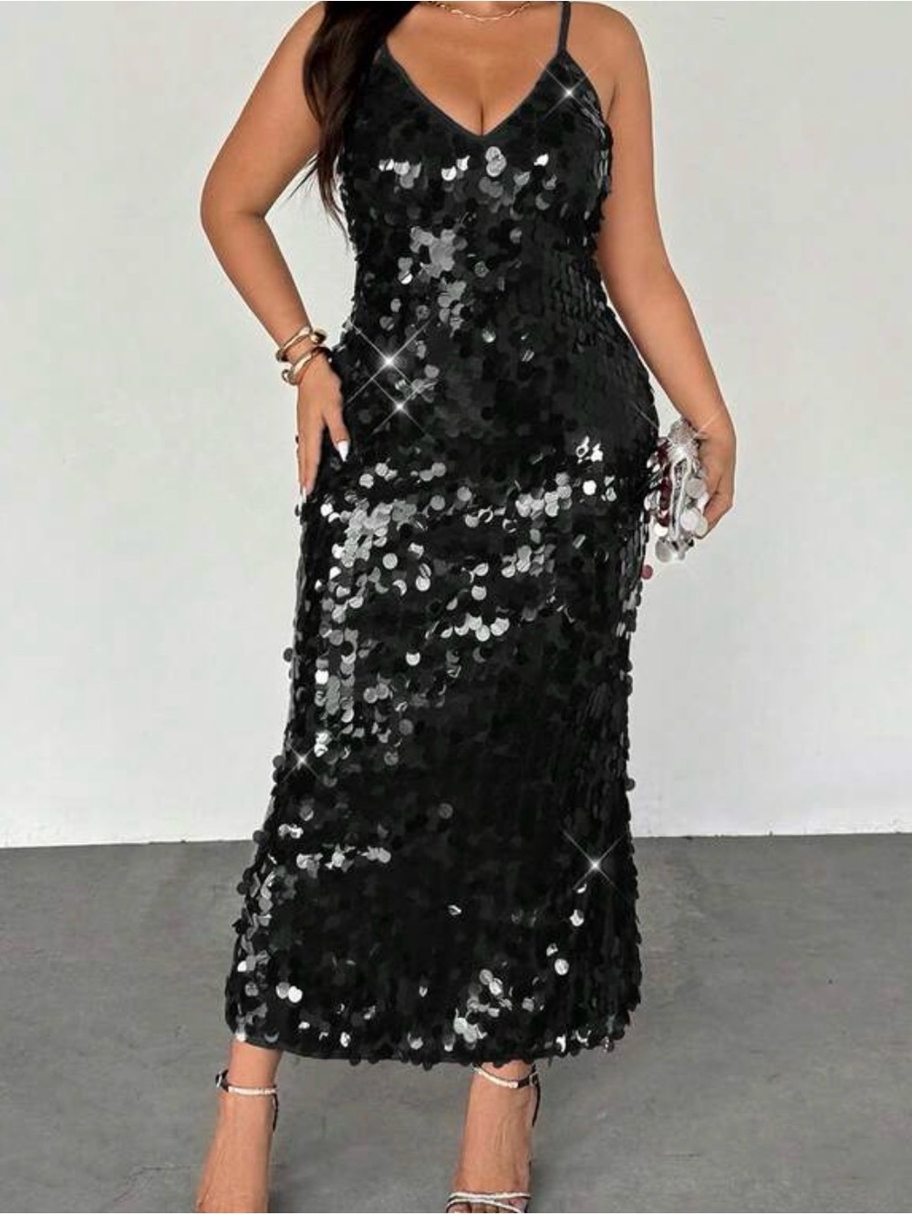 ‘NWOT Black Sequin V-Neck Slip Dress’🖤 - Picture 2 of 5